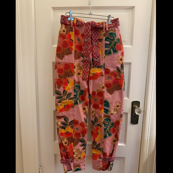 Farm Rio Esperanza Trousers Floral Patchwork Pants with Tie Waist - Picture 3 of 6